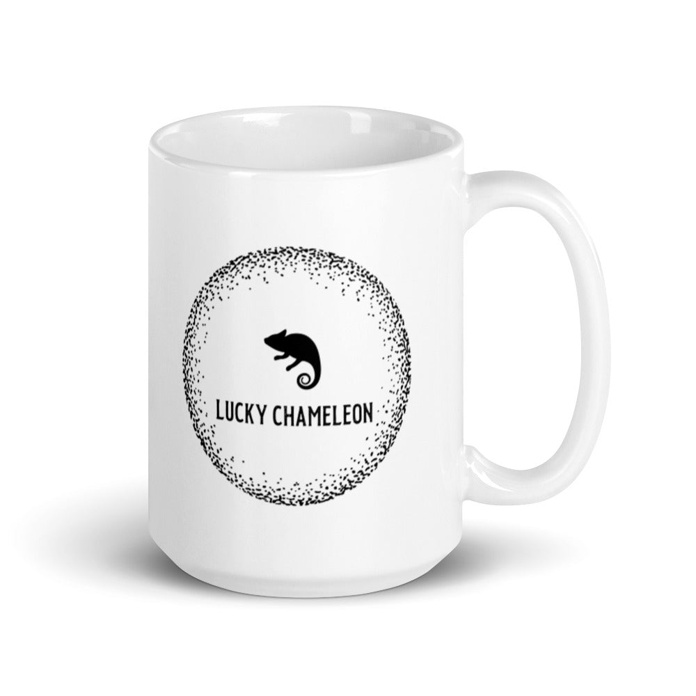 White glossy mug - Lucky Chameleon